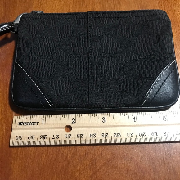 Coach Black Canvas Leather Signature C Wristlet Mini Pouch - Picture 1 of 12